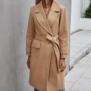 camel tan winter peacoat trench long jacket nude